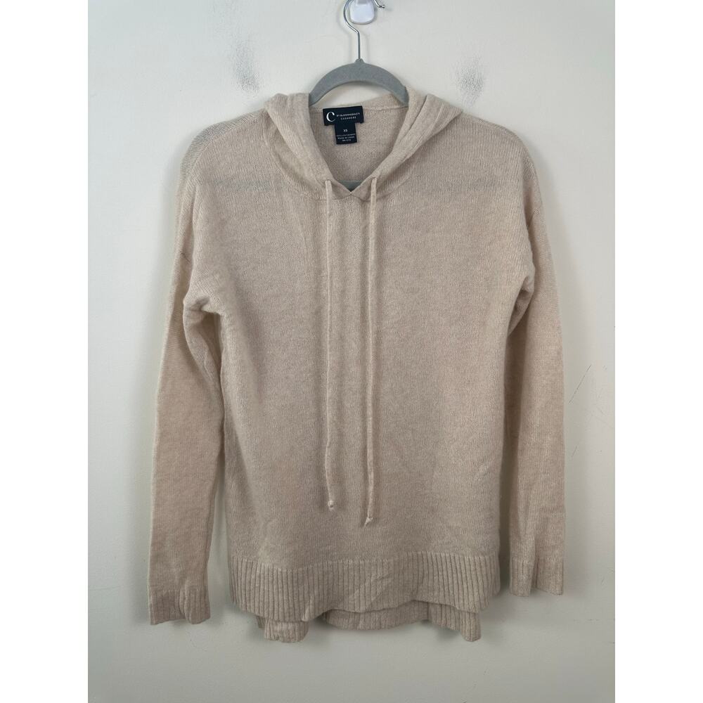 C by Bloomingdales Tunic Sweater Women XS Tan Excellent Cashmere Hooded Pullover